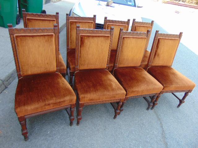 Set 8 Victorian era upholstered & carved wood dining (1 of 6)