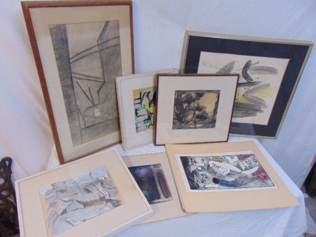 Lot modern art, watercolors, abstracts, 1960's art. (1 of 16)