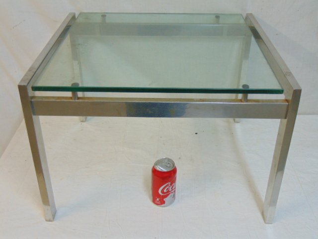 MCM glass top metal, chrome base side table (1 of 4)