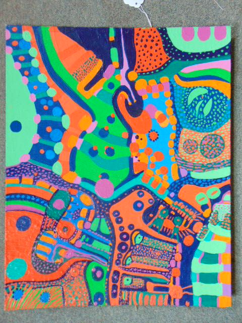 Painting, Louise Abrams, Outsider Art Collection, oil: Painting, Louise Abrams, Outsider Art Collection, oil on canvas board, 16" by 20", from the collection of the artist. This lot is part of a large collection of sculpture and paintings from a newly red