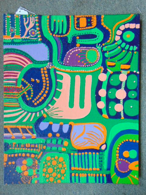 Painting, Louise Abrams, Outsider Art Collection, oil: Painting, Louise Abrams, Outsider Art Collection, oil on canvas board, 16" by 20", from the collection of the artist. This lot is part of a large collection of sculpture and paintings from a newly red