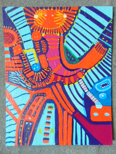Painting, Louise Abrams, Outsider Art Collection, oil: Painting, Louise Abrams, Outsider Art Collection, oil on canvas board, 14" by 18", from the collection of the artist. This lot is part of a large collection of sculpture and paintings from a newly red