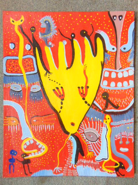 Painting, Louise Abrams, Outsider Art Collection, oil: Painting, Louise Abrams, Outsider Art Collection, oil on canvas board, 16" by 20", from the collection of the artist. This lot is part of a large collection of sculpture and paintings from a newly red