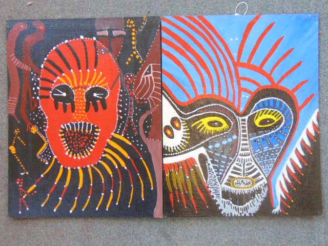 2 paintings, Louise Abrams, Outsider Art Collection,: 2 paintings, Louise Abrams, Outsider Art Collection, oil on canvas board, 14" by 18", from the collection of the artist. This lot is part of a large collection of sculpture and paintings from a newly 