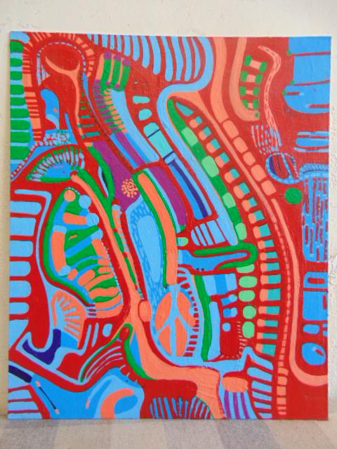 Painting, Louise Abrams, Outsider Art Collection, oil: Painting, Louise Abrams, Outsider Art Collection, oil on canvas board, 20" by 24", from the collection of the artist. This lot is part of a large collection of sculpture and paintings from a newly red