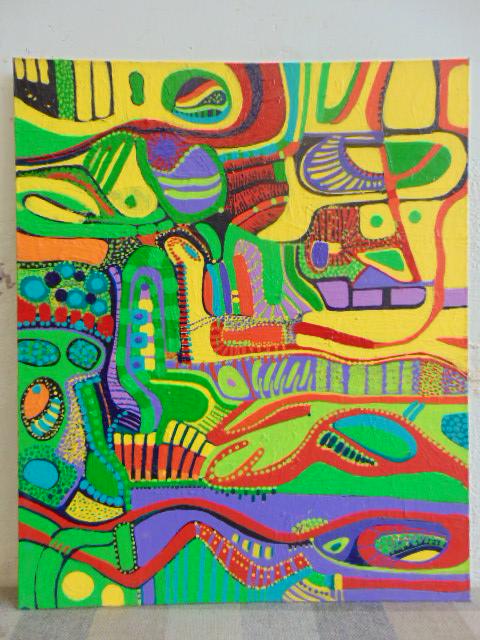 Painting, Louise Abrams, Outsider Art Collection, oil: Painting, Louise Abrams, Outsider Art Collection, oil on canvas board, 20" by 24", from the collection of the artist. This lot is part of a large collection of sculpture and paintings from a newly red