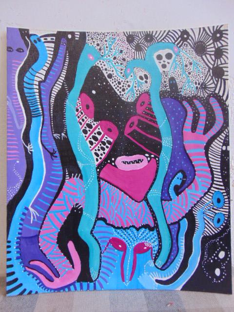 Painting, Louise Abrams, Outsider Art Collection, oil: Painting, Louise Abrams, Outsider Art Collection, oil on canvas board, 20" by 24", from the collection of the artist. This lot is part of a large collection of sculpture and paintings from a newly red