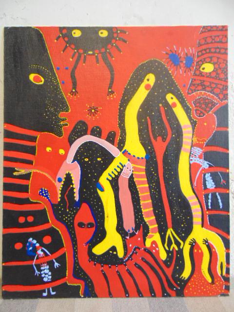 Painting, Louise Abrams, Outsider Art Collection, oil: Painting, Louise Abrams, Outsider Art Collection, oil on canvas board, 20" by 24", from the collection of the artist. This lot is part of a large collection of sculpture and paintings from a newly red