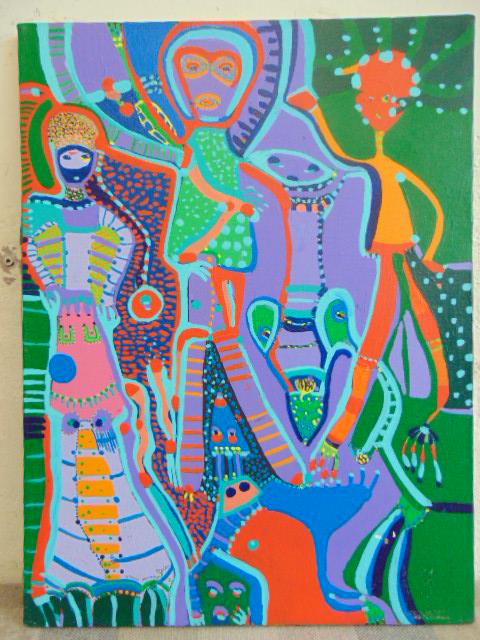 Painting, Louise Abrams, Outsider Art Collection, oil: Painting, Louise Abrams, Outsider Art Collection, oil on canvas, 18" by 24", from the collection of the artist. This lot is part of a large collection of sculpture and paintings from a newly rediscove
