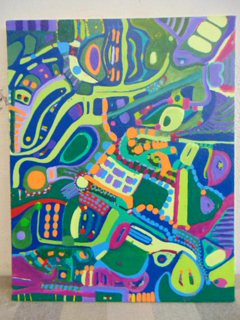Painting, Louise Abrams, Outsider Art Collection, oil: Painting, Louise Abrams, Outsider Art Collection, oil on canvas, 16" by 20, from the collection of the artist. This lot is part of a large collection of sculpture and paintings from a newly rediscover