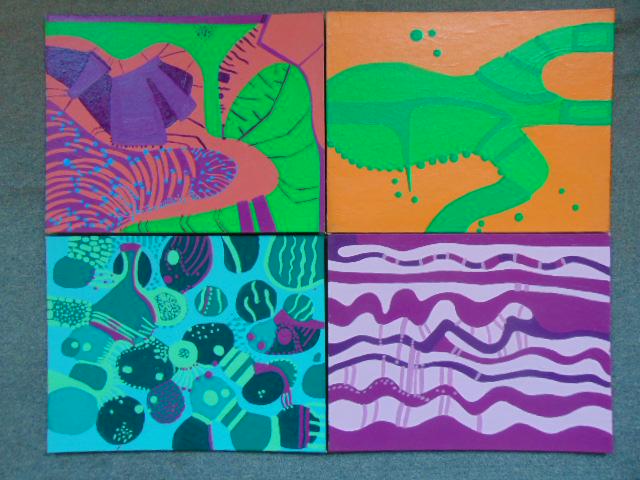 4 paintings, Louise Abrams, Outsider Art Collection, (1 of 2)