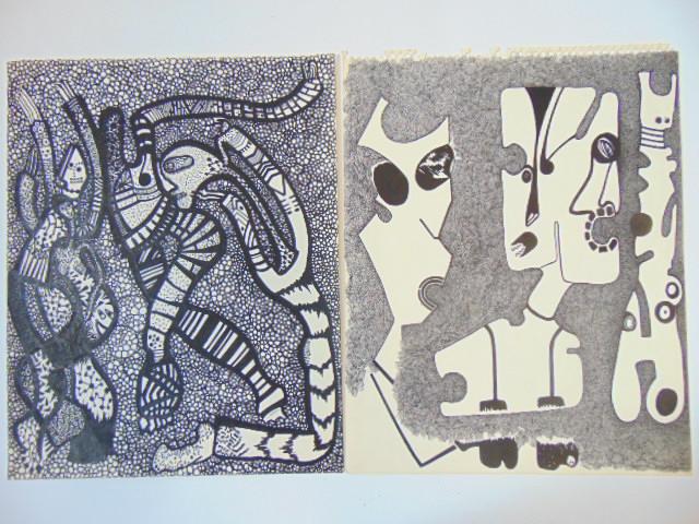 2 pen & ink drawings, Louise Abrams, Outsider Art (1 of 2)