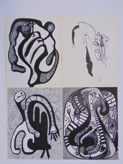 4 pen & ink drawings, Louise Abrams, Outsider Art (1 of 1)