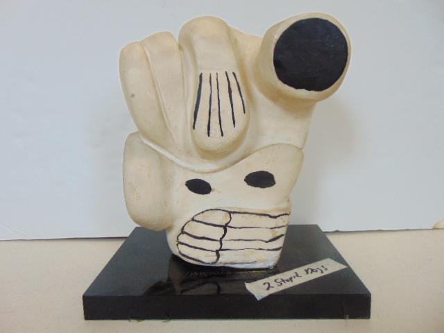Sculpture, Louise Abrams, Outsider Art Collection,: Sculpture, Louise Abrams, Outsider Art Collection, plaster, "Two Stupid Dogs", base is 10" by 7", height is 10.5", from the collection of the artist. This lot is part of a large collection of sculptur