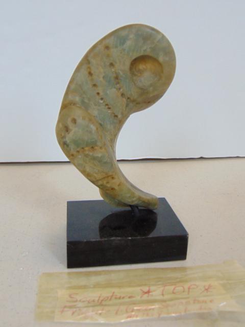 Sculpture, Louise Abrams, Outsider Art Collection,: Sculpture, Louise Abrams, Outsider Art Collection, carved green soapstone, "All the Young Dudes", height is 7.5", from the collection of the artist. This lot is part of a large collection of sculpture