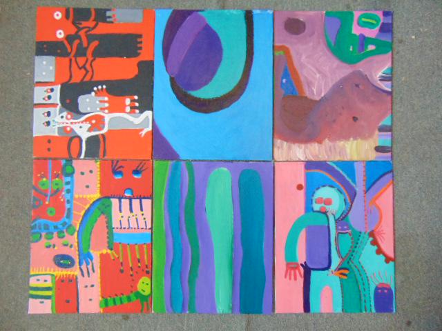 6 paintings, Louise Abrams, Outsider Art Collection,: 6 paintings, Louise Abrams, Outsider Art Collection, oil on canvas board, 11" by 14", from the collection of the artist. This lot is part of a large collection of sculpture and paintings from a newly 