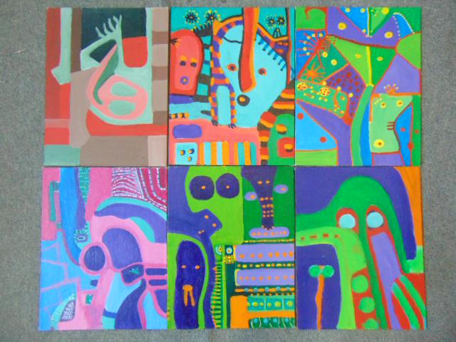 6 paintings, Louise Abrams, Outsider Art Collection,: 6 paintings, Louise Abrams, Outsider Art Collection, oil on canvas board, 11" by 14", from the collection of the artist. This lot is part of a large collection of sculpture and paintings from a newly 