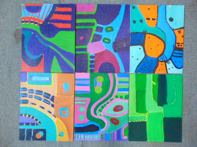 6 paintings, Louise Abrams, Outsider Art Collection,: 6 paintings, Louise Abrams, Outsider Art Collection, oil on canvas board, 11" by 14", from the collection of the artist. This lot is part of a large collection of sculpture and paintings from a newly 