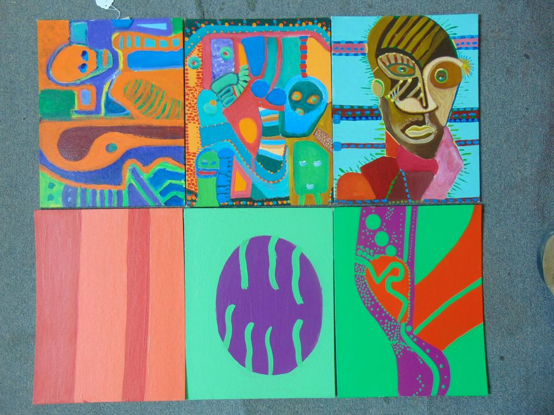 6 paintings, Louise Abrams, Outsider Art Collection,: 6 paintings, Louise Abrams, Outsider Art Collection, oil on canvas board, 14" by 18", from the collection of the artist. This lot is part of a large collection of sculpture and paintings from a newly 