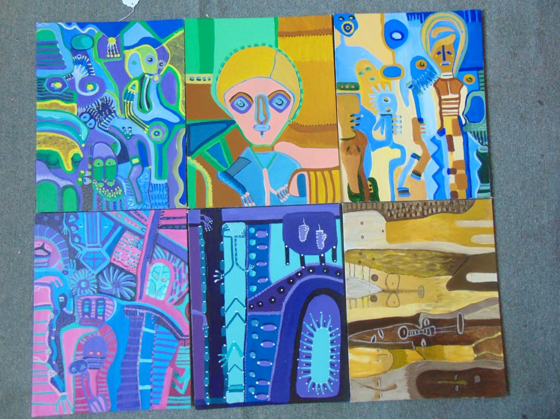 6 paintings, Louise Abrams, Outsider Art Collection, (1 of 2)