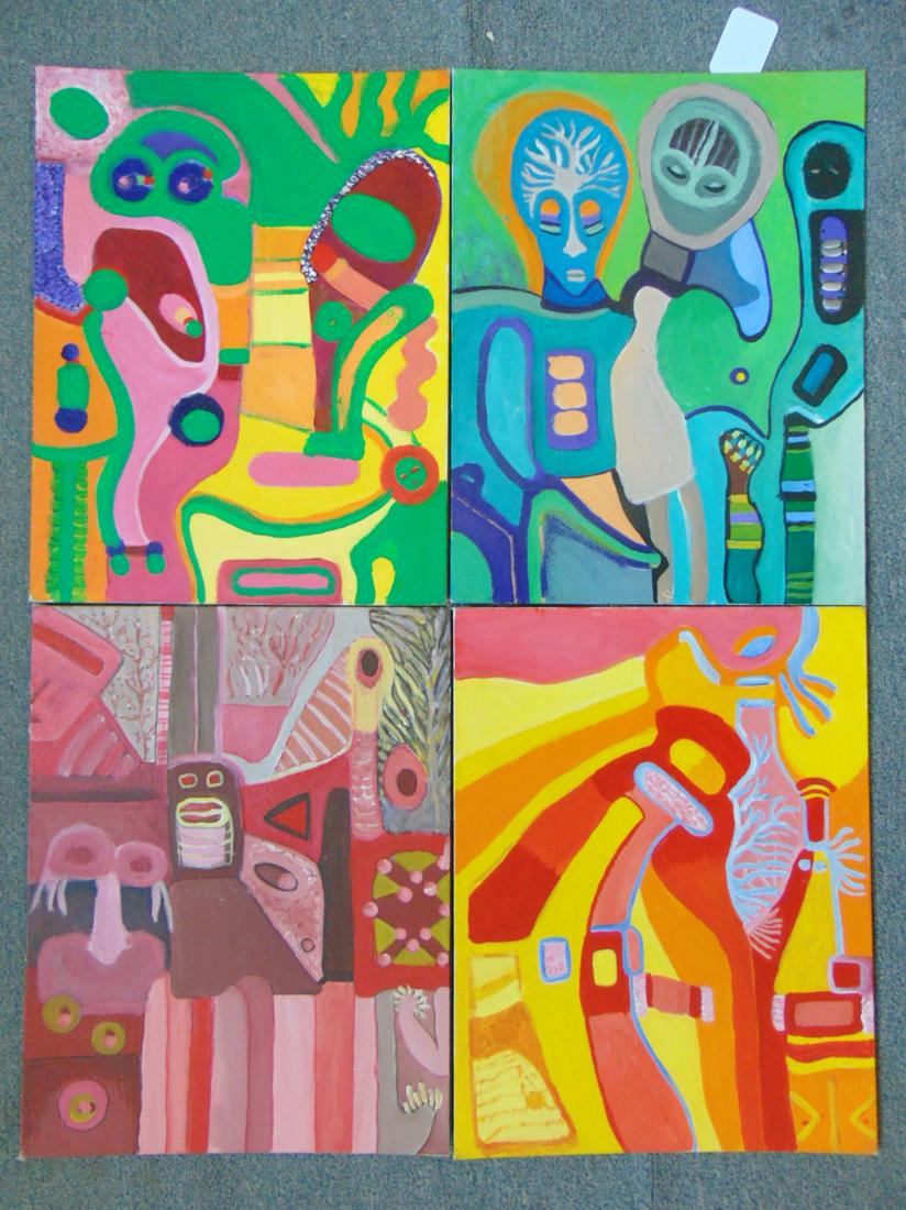 4 paintings, Louise Abrams, Outsider Art Collection, (1 of 2)