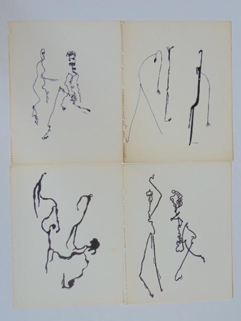 4 pen & ink drawings, Louise Abrams, Outsider Art: 4 pen & ink drawings, Louise Abrams, Outsider Art Collection, ink on paper, 13.75" by 11" from the collection of the artist. This lot is part of a large collection of sculpture and paintings from a ne
