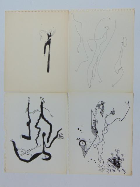 4 pen & ink drawings, Louise Abrams, Outsider Art: 4 pen & ink drawings, Louise Abrams, Outsider Art Collection, ink on paper, 13.75" by 11" from the collection of the artist. This lot is part of a large collection of sculpture and paintings from a ne