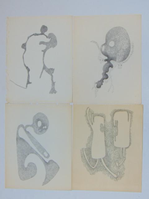 4 pen & ink drawings, Louise Abrams, Outsider Art: 4 pen & ink drawings, Louise Abrams, Outsider Art Collection, ink on paper, 13.75" by 11" from the collection of the artist. This lot is part of a large collection of sculpture and paintings from a ne