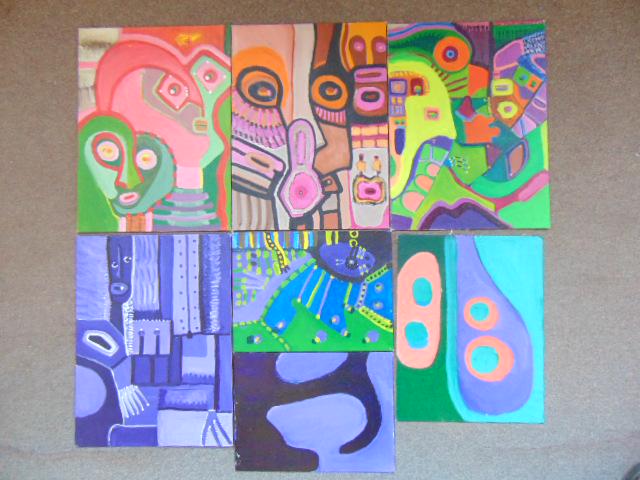 7 paintings, Louise Abrams, Outsider Art Collection, (1 of 2)