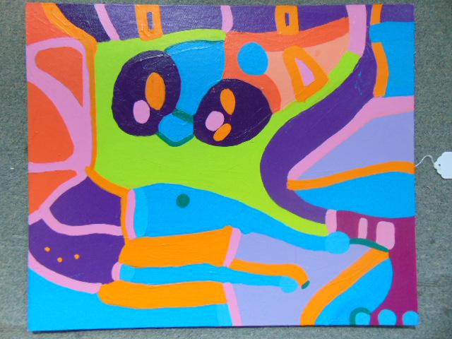 Painting, Louise Abrams, Outsider Art Collection, oil: Painting, Louise Abrams, Outsider Art Collection, oil on canvas board, 20" by 24", from the collection of the artist. This lot is part of a large collection of sculpture and paintings from a newly red
