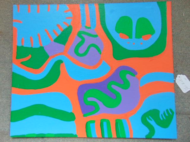 Painting, Louise Abrams, Outsider Art Collection, oil: Painting, Louise Abrams, Outsider Art Collection, oil on canvas board, 20" by 24", from the collection of the artist. This lot is part of a large collection of sculpture and paintings from a newly red