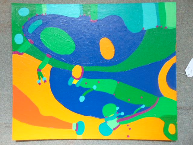 Painting, Louise Abrams, Outsider Art Collection, oil: Painting, Louise Abrams, Outsider Art Collection, oil on canvas board, 20" by 24", from the collection of the artist. This lot is part of a large collection of sculpture and paintings from a newly red