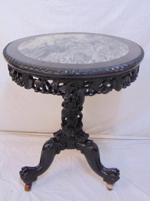 Chinese carved marble top hall table, finely carved (1 of 9)