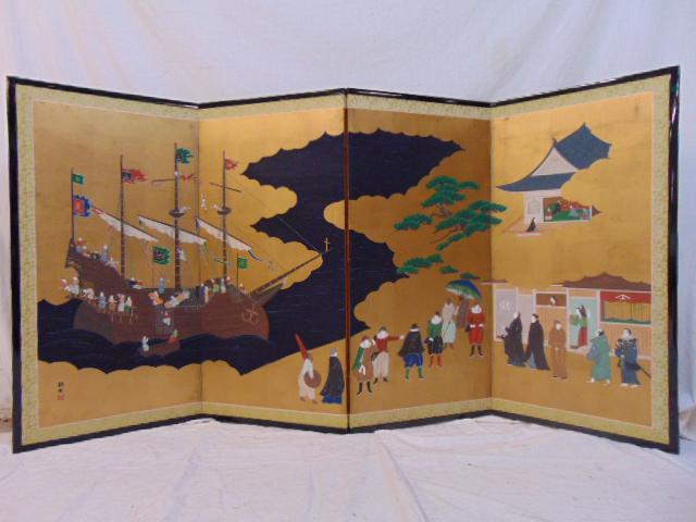 Japanese screen, "Nam-Ban", by Oh-En, contemporary (1 of 10)