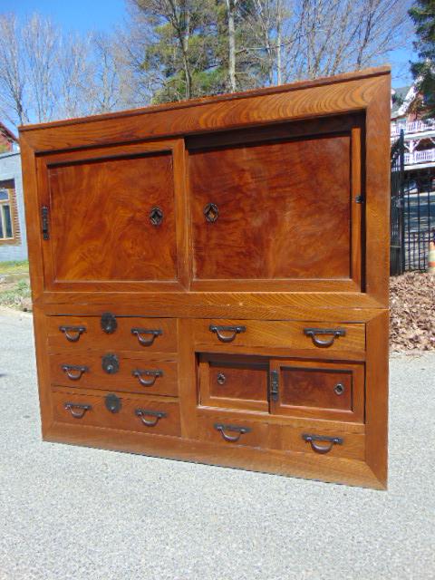 Japanese bed cloth chest, early Meiji era, Zekova wood, (1 of 8)