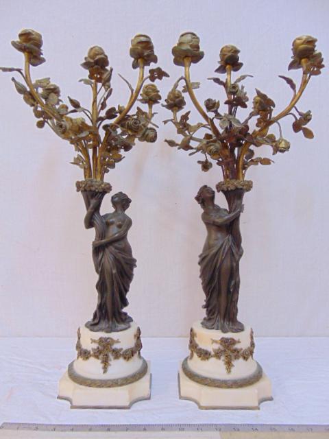 Pair bronze & marble figural candelabra, white marble (1 of 10)
