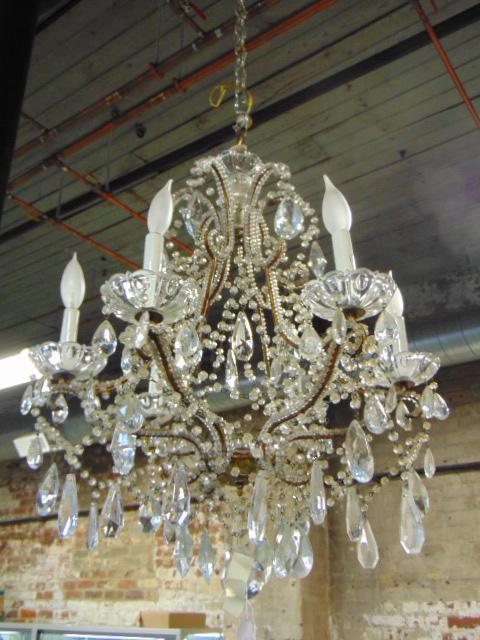 Crystal chandelier, 6 arms, various hanging crystals, (1 of 4)