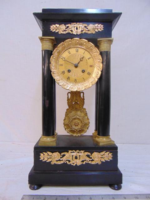 French Empire Portico clock, black lacquered, gilt (1 of 5)