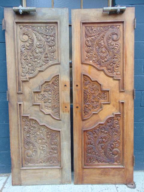 Pair carved provincial India teak wood doors, carved on (1 of 8)