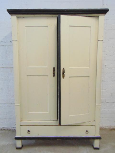 Antique Swedish two door wardrobe in white paint, black (1 of 6)