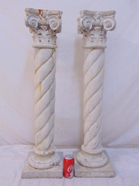 Pair cement spiral base pedestals, columns, each (1 of 4)