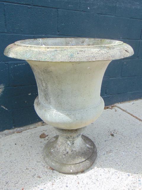 Cast limestone urn, 2 pieces, height is 30.5": Cast limestone urn, 2 pieces, height is 30.5"