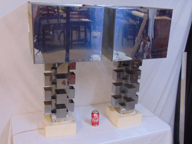 Pair chrome MCM table lamps with metal shades, pair (1 of 7)