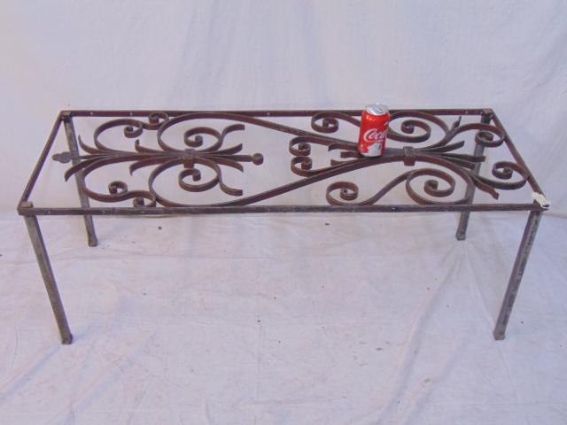 Wrought iron table, decorative top, no glass, table is (1 of 5)