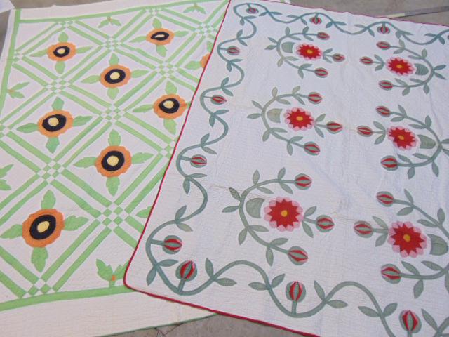 2 antique Nantucket quilts, floral, red & orange (1 of 7)