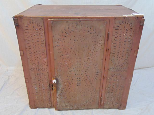 Pierced tin country pie safe, hanging, single door, in (1 of 4)
