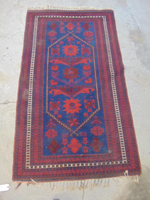 Blue & red scatter rug, carpet is 86" by 50", needs (1 of 5)