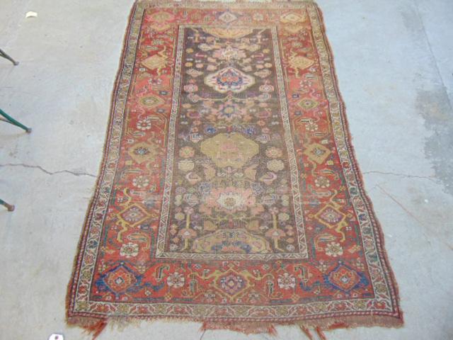 Scatter rug, Persian style carpet, worn, carpet is 77" (1 of 5)