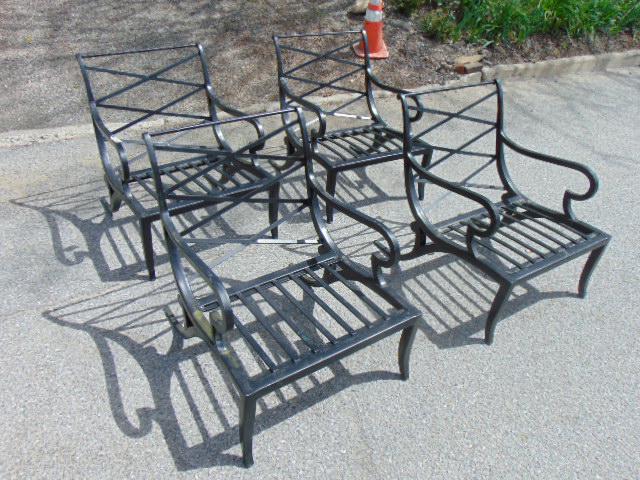 4 iron arm chairs, in black paint, each chair is 25.5" (1 of 7)