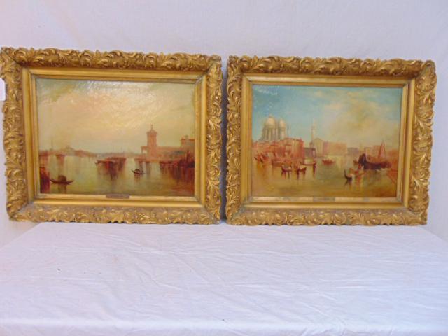 Pair paintings, Venice, by E. Meadows, oil on canvas, (1 of 10)